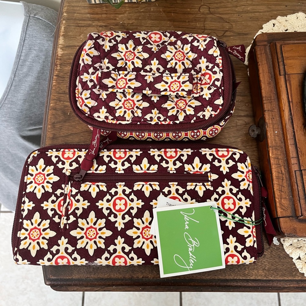 Vera Bradley medallion pattern travel set.